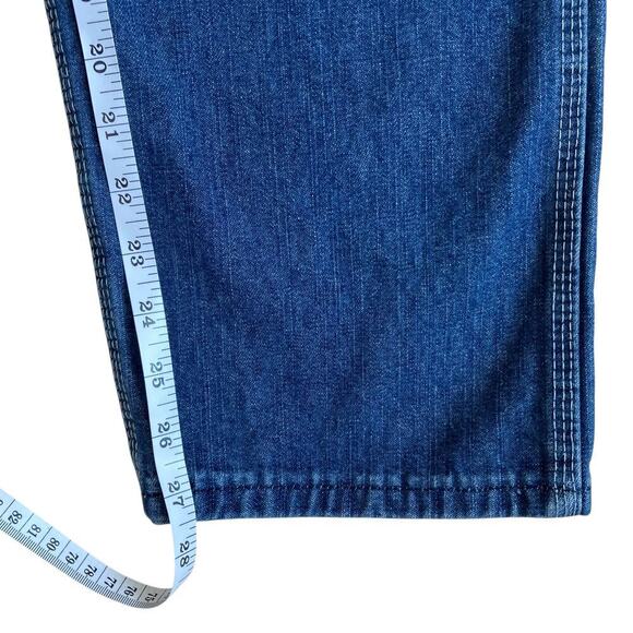 KEY Vtg Bib Style Denim Overalls Carpenter Relaxed Fit Cropped Dark Blue Sz 4 - Picture 8 of 16